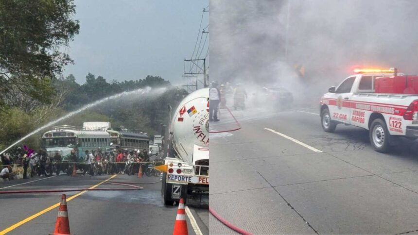 Gas tanker emergency causes closure and road chaos on the RN-14; another vehicle burns on the Interamericana
