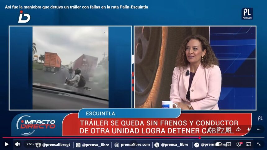 Video reveals the maneuver that stopped a trailer without brakes on the Palín-Escuintla highway