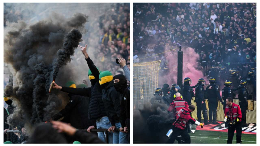 fans throw flares and break onto the field fans throw flares and break onto the field