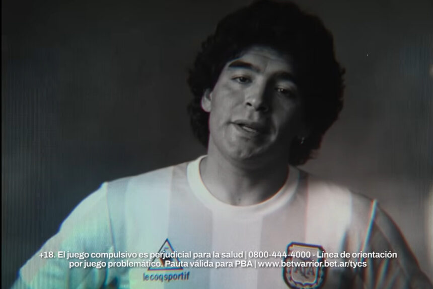 An image of Maradona created with AI promotes sports betting