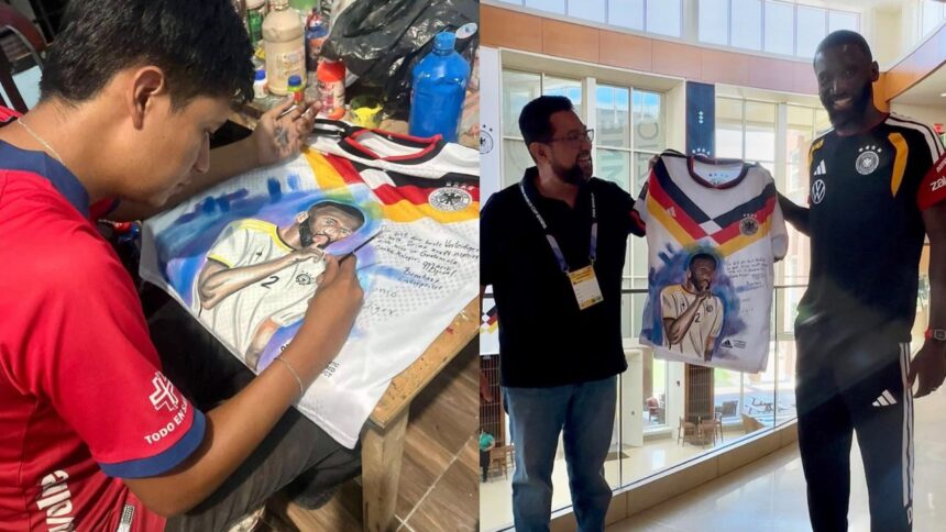 Guatemalan supports the German team in the 2026 World Cup and gives a gift to Antonio Rüdiger, Real Madrid defender