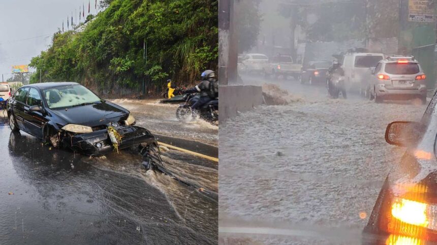 Hail and heavy rain collapse the Inter-American Highway in Mixco; vehicle is swept away by current