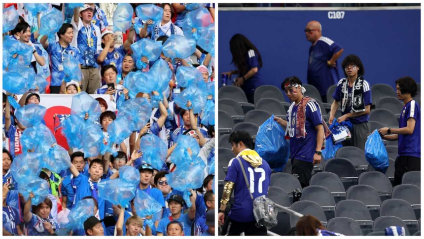 Japanese tradition: fans cleaned the Dallas stadium after the draw against the Netherlands Japanese tradition: fans cleaned the Dallas stadium after the draw against the Netherlands