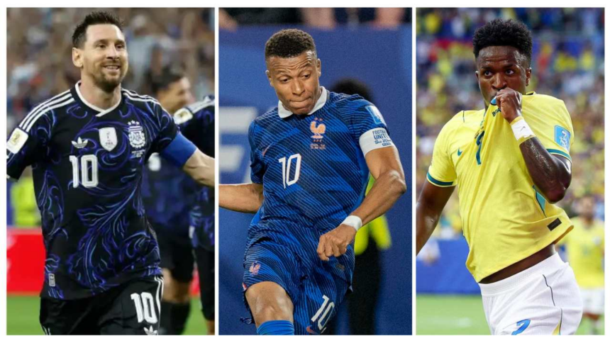 Messi leads with 6 goals followed by Mbappé, Haaland, Vinícius and Dembélé with 4