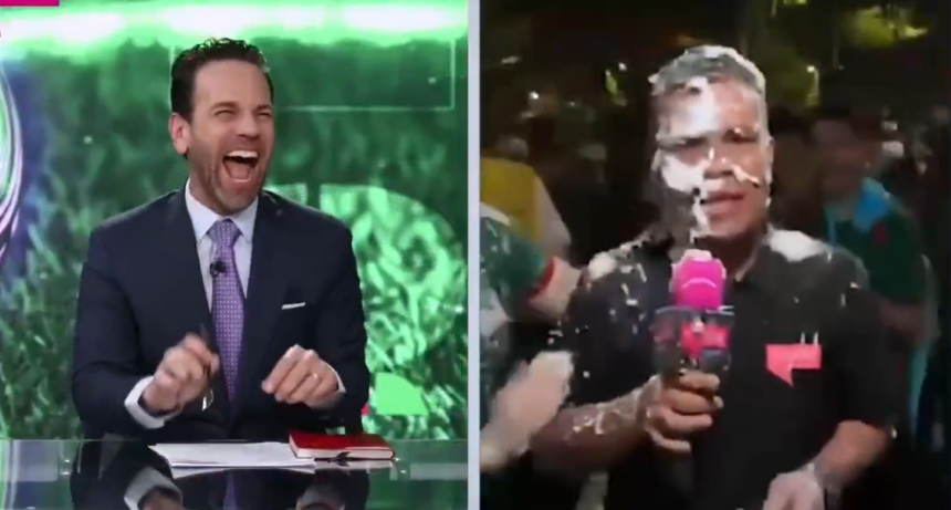 Reporter ends up covered in foam and is lifted into the air