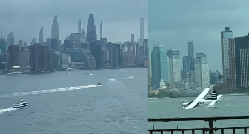 Eight people are rescued after the forced landing of a seaplane in the East River of New York